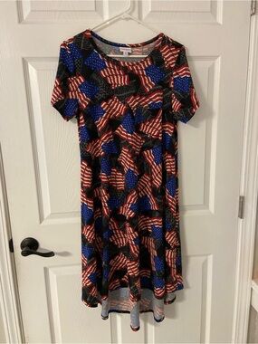 T39- LULAROE Patriotic FLAG Flared Midi T-Shirt Dress